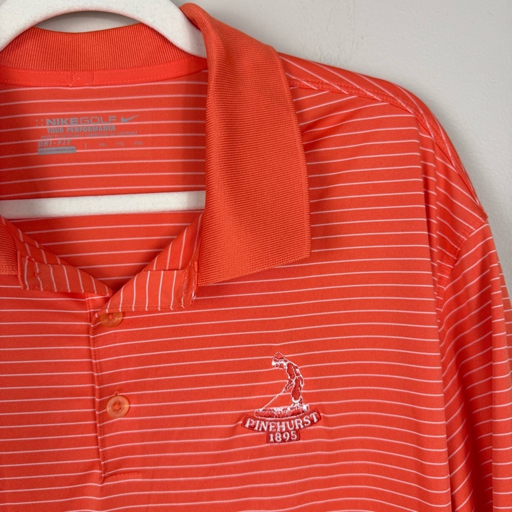 Nike Golf Polo Mens XXL Pinehurst Orange White Striped Shirt Dri Fit Top